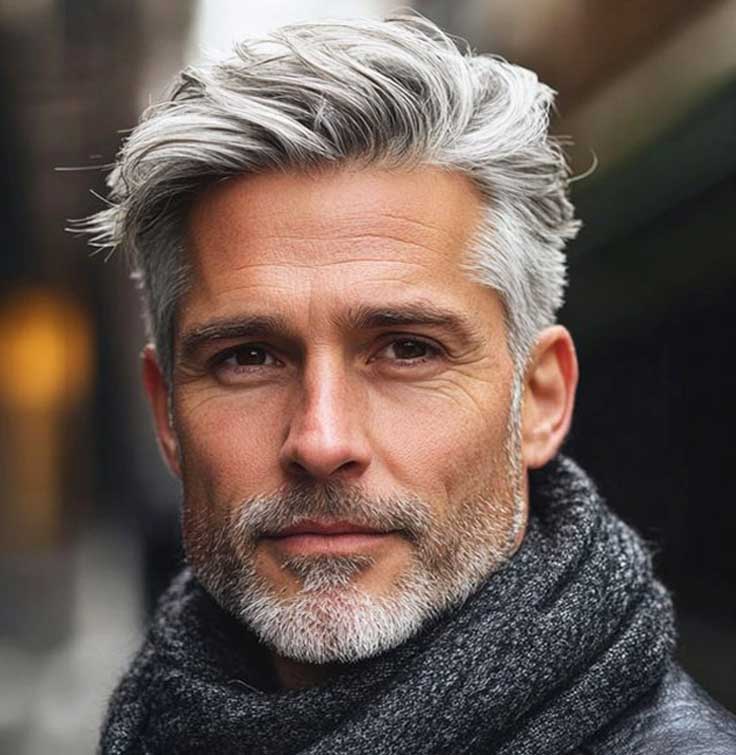 Men's Non-Surgical Hair System 012 - Darkest brown (#1B) with 80% grey - Mono base