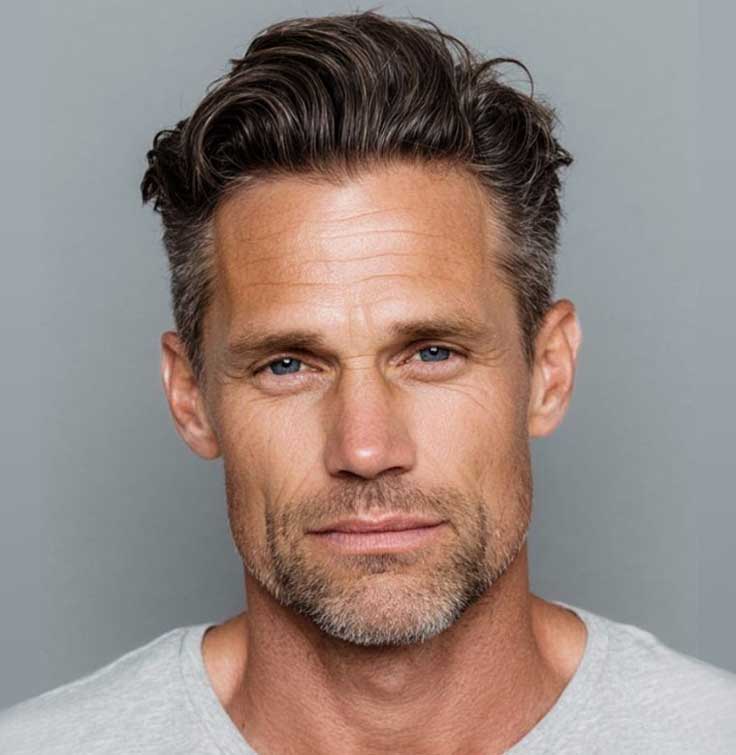 Men's Non-Surgical Hair System 015 - Dark Brown with 20% Grey (#220) - Lace Base