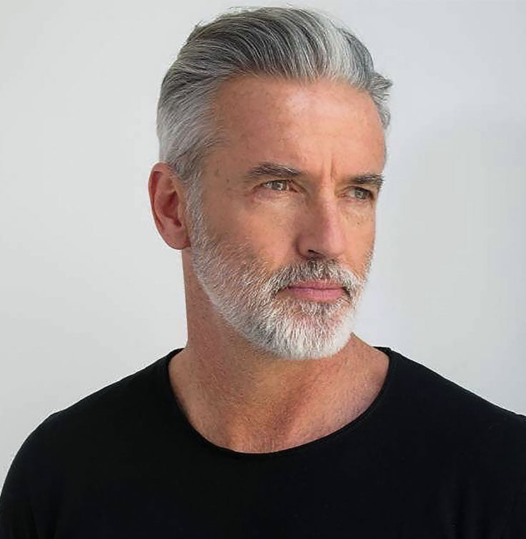 Men's Non-Surgical Hair System 012 - Darkest brown (#1B) with 80% grey - Mono base