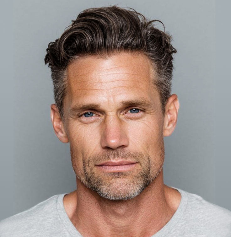 Men's Non-Surgical Hair System 015 - Dark Brown with 20% Grey (#220) - Lace Base