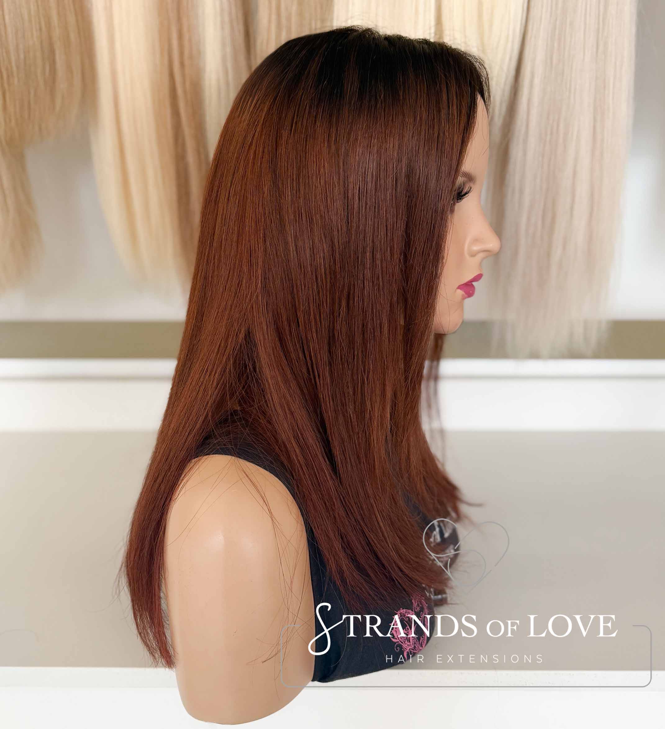 AMBER - Full Wig - Auburn with Black Root (#1-33) - SKIN top with lace front