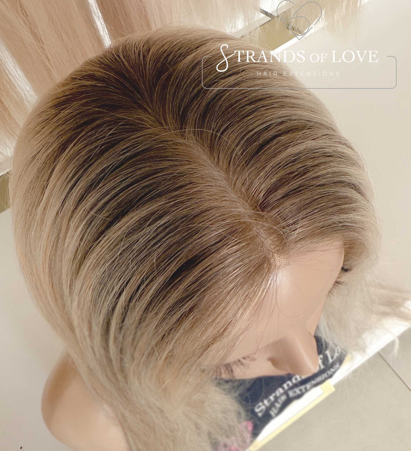 JESSICA - Full Wig - Silver Blonde with #7 Root (#7-SIL) - SKIN top with lace front