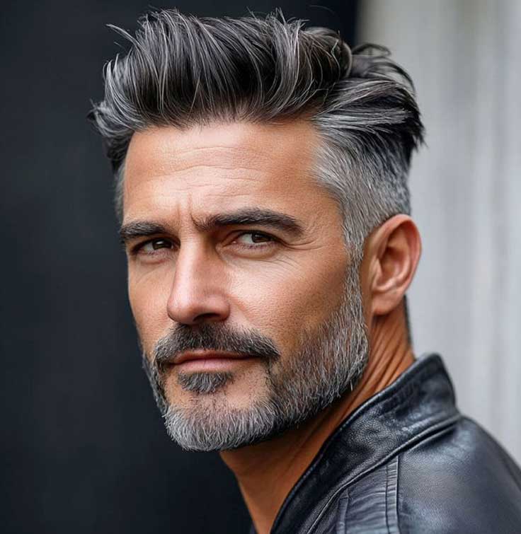 Men's Non-Surgical Hair System 016 - Darkest brown (#1B) with 40% Grey -  Mono Base