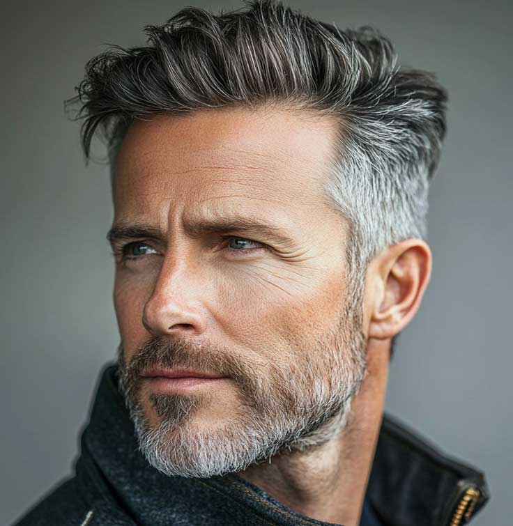 Men's Non-Surgical Hair System 011 - Dark brown (#1B) with 60% Grey -  Mono Base