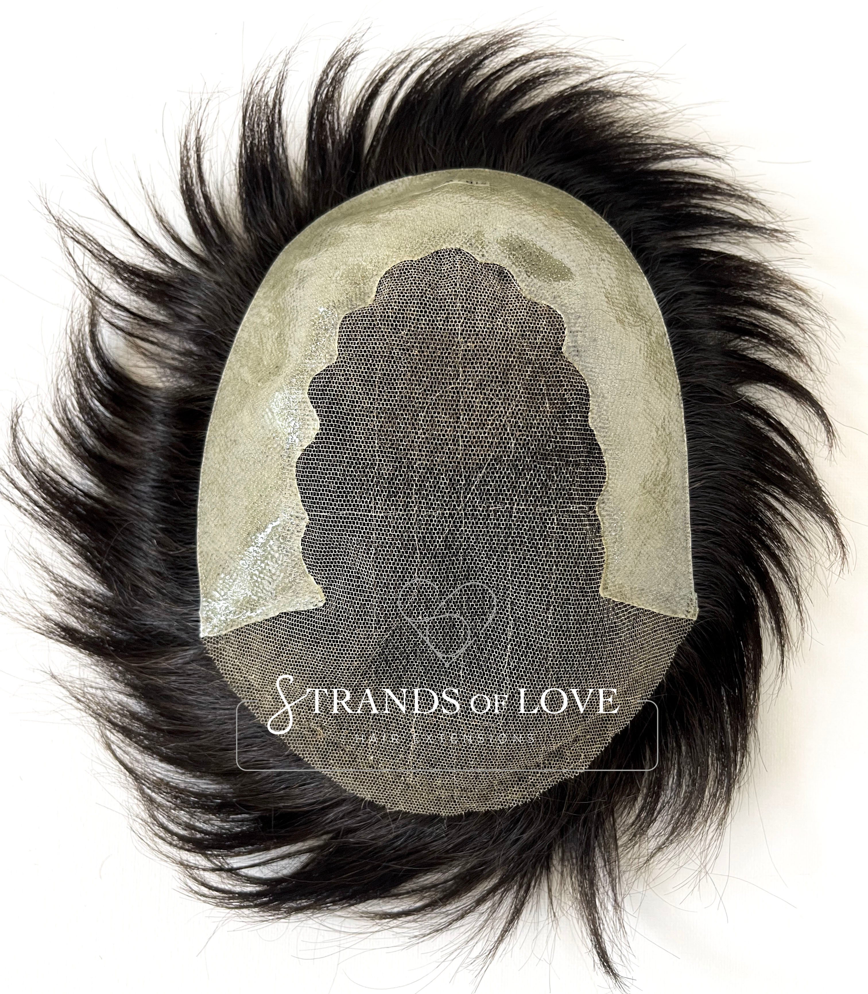 Men's Non-Surgical Hair System 003 - Darkest Brown (#1B) - Lace With Skin Parimeter