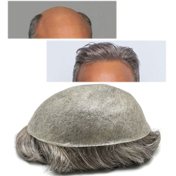 Men's Non-Surgical Hair System 006 - Darkest brown (#1B) with 80% grey