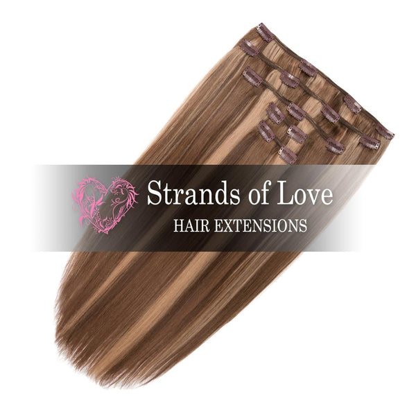 Strands of Love 20 Inch Classic Clip-In Hair Extensions 2-8-20 Caramel Highlight